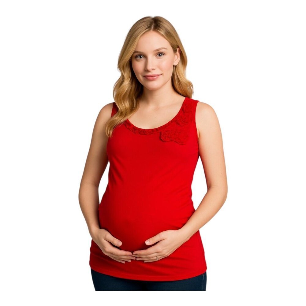 Liz Lange Maternity Floral Fringe Detail Sleeveless Tee~Size XS~Red Tank  L3 13